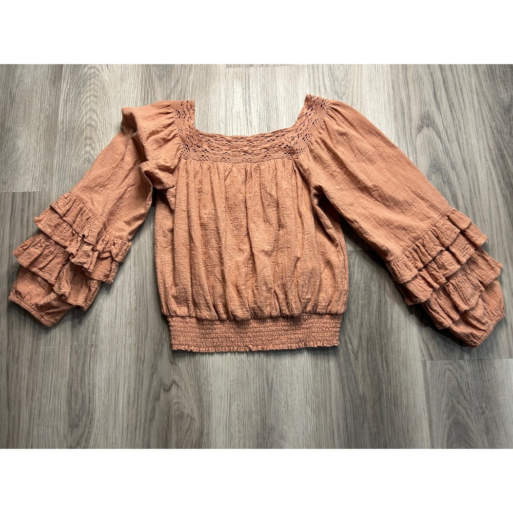 Listicle Square Neck Ruffled Sleeve Cropped‎ Boho Blouse Women's Size S